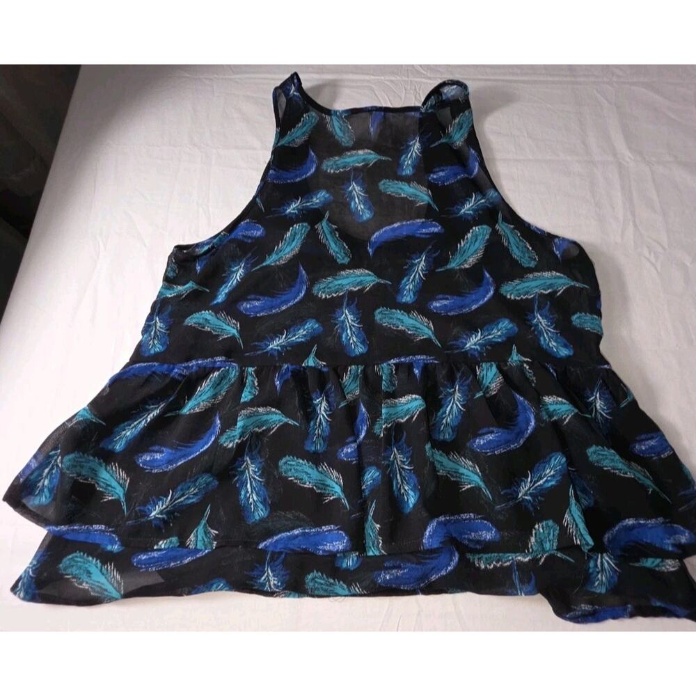 Kirra Womans Small Top Feathers Blue Green Summer Boho Sheer Layering - Picture 2 of 6